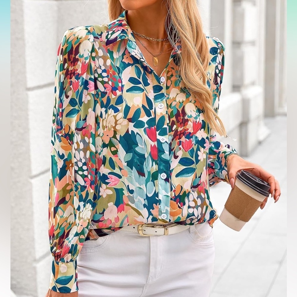 Boho Floral Blouse XL Flowy Boutique Top